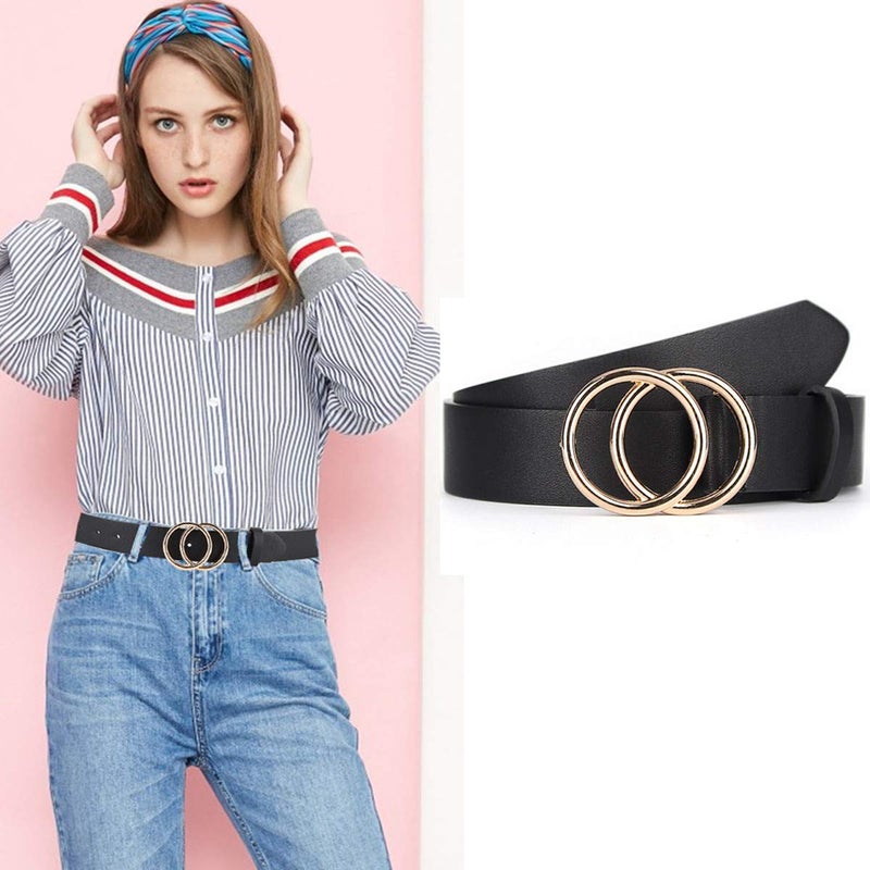 UnFader Pack 2 Women Belts for Jeans with Fashion Double O-Ring Buckle and Faux Leather - Image 3